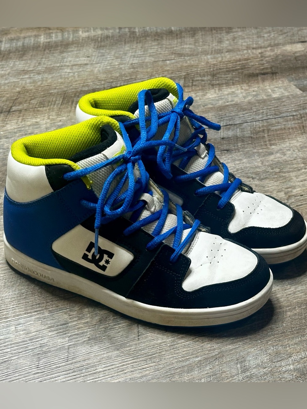 DC Kids Mid-Top Sneakers in Blue, White & Neon Yellow
